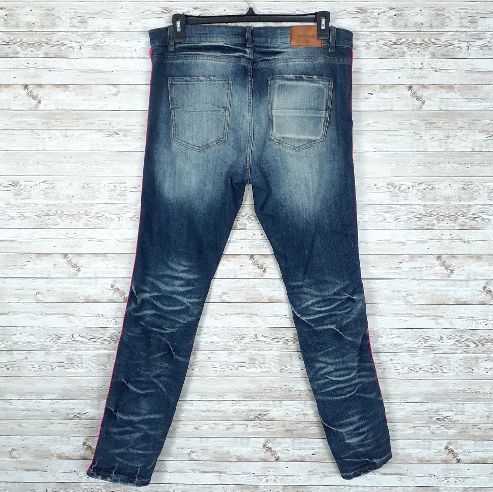 Decibel Mens Jeans 36/33 Side Tape Distressed 204 - Picture 3 of 7